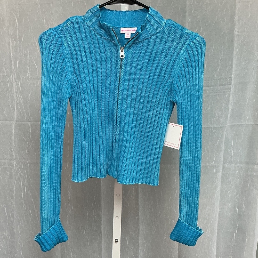 Design History Turquoise blue  Zip-Up Sweater for Girls. Stone washed